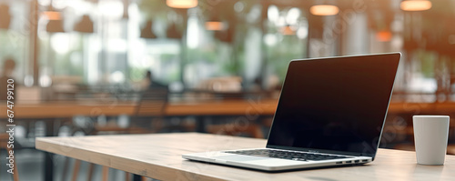 Wallpaper Mural Front view of laptop with screen. Modern architecture in the background. generative ai Torontodigital.ca