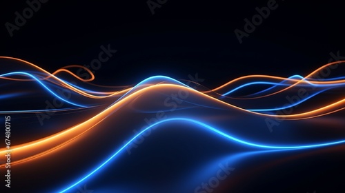 abstract geometric background illuminated with blue orange neon light Glowing wavy line Futuristic minimal wallpaper