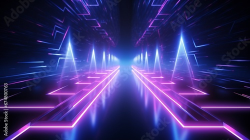 abstract geometric background with neon glowing arrows, forward direction concept