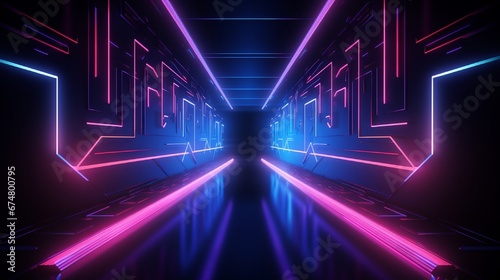  abstract geometric background with neon glowing arrows, forward direction concept