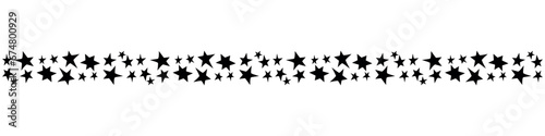 Edging, ribbon, border of black stars in flat style. Decorative element, divider, decoration on theme of astronomy, space, victory, holidays, kids design