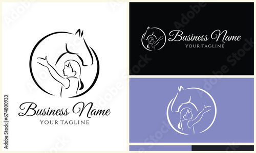 equestrian and kid logo template