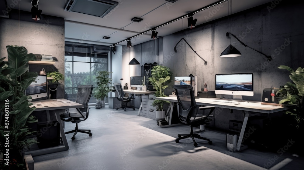 Inspiring office interior design Minimalist style Studio space featuring Clean lines architecture. Generative AI AIG 31. - obrazy, fototapety, plakaty 