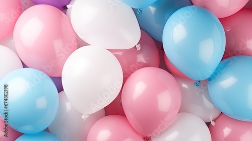 Pink and blue balloons background. Gender reveal party  boy or girl. Gender equality concept. Top view  flat lay.