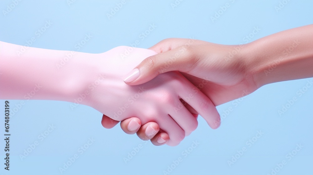  female hands isolated, minimal fashion background, mannequin body parts, helping hands, partnership concept, pink blue pastel colors