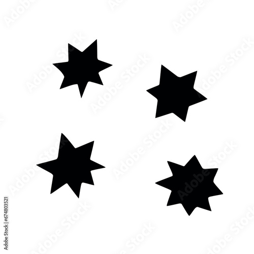 Set of black stars icon. Design elements  clip arts on the theme of night sky  UFO  space. Flat vector illustration