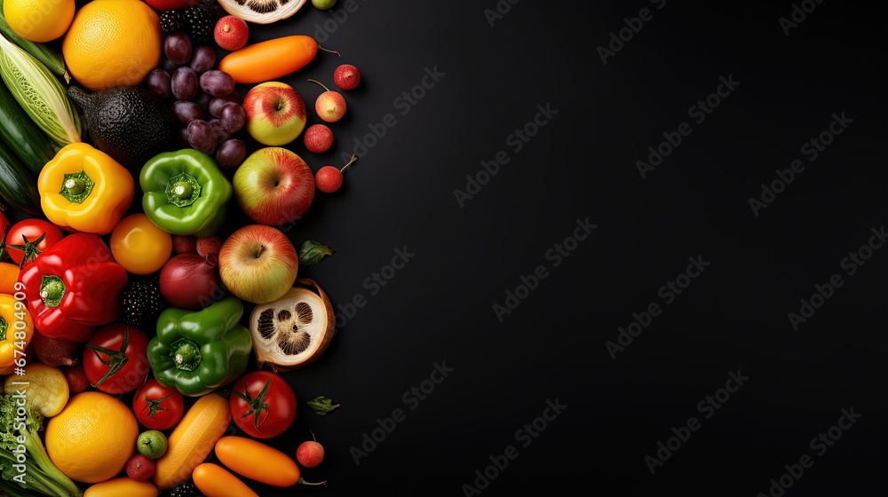 Fresh healthy food concept or background with copy space for a text, top down view Fresh healthy food concept or background with copy space for a text, top down view