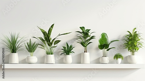 Different decorative plants in white wall. Indoor plants. home garden green industrial interior. © HN Works