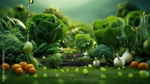 Organic green fruits and vegetables garden growth concept © HN Works