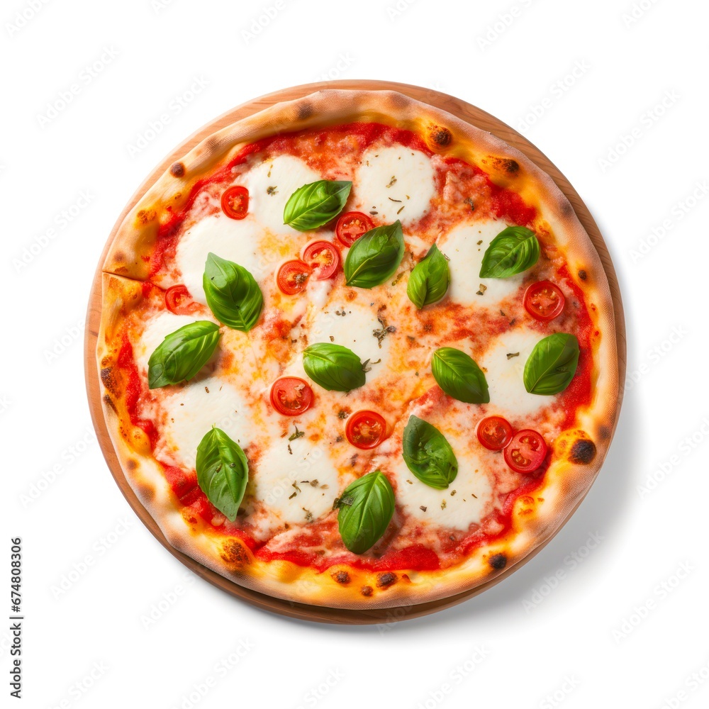 Top view on Margherita pizza on white background. Top view on Margherita pizza on white background.