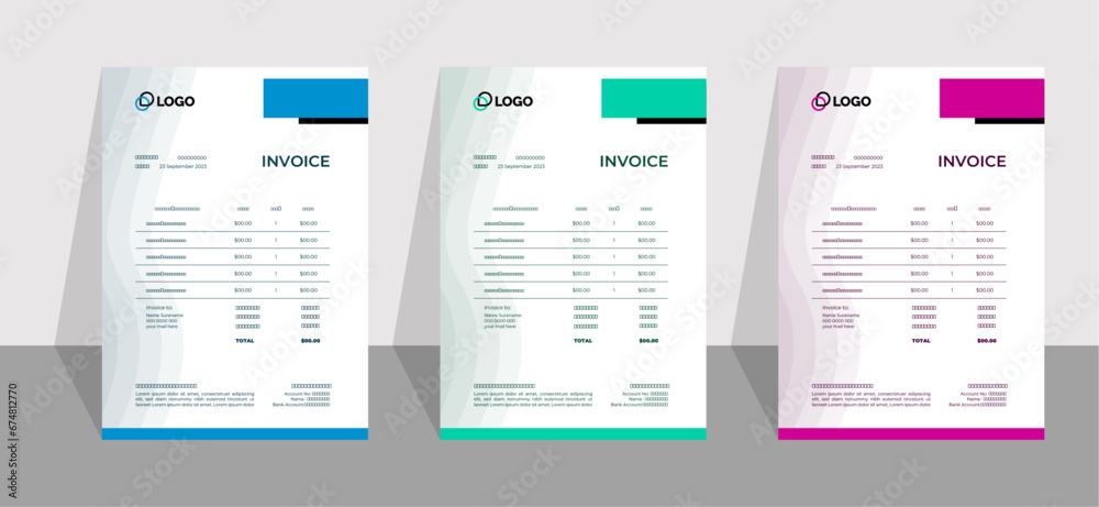 Business Corporate Invoice Design template, Colorful Collection and Bundle