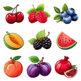 vector fruit set. set of clipart fruit elements. fruit icons collection.