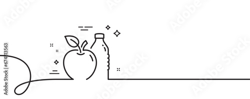 Apple line icon. Continuous one line with curl. Fruit, water bottle sign. Natural food symbol. Apple single outline ribbon. Loop curve pattern. Vector