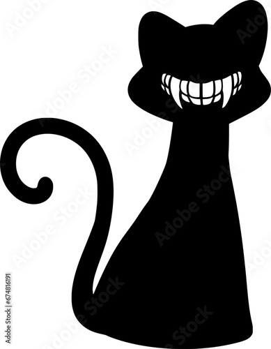 Hand drawn vector drawing of black cat. Contour, silhouette, doodle, cartoon style, isolated. Symbol, sign, October, Halloween,spooky, creepy, horror,scary,animal,pet,witch, magic,mystery