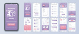Delivery mobile app interface screens template set. Online account, logistic service, calendar, parcel calculate, tracking order. Pack of UI, UX, GUI kit for application web layout. Vector design.