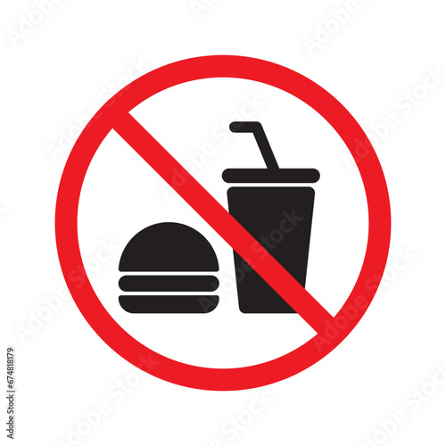 beverage can and food symbol in red circle. forbidden to eat symbol in round. eating is forbidden