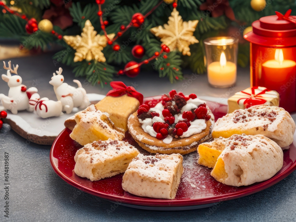 Christmas cookies and christmas decorations. Generative AI Christmas cookies and christmas decorations. Generative AI