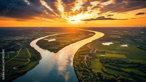 This is a drone photo of the river Rhine in the Netherlands photo