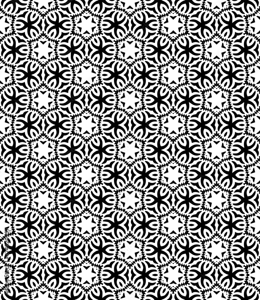 Black and white seamless abstract pattern. Background and backdrop. Grayscale ornamental design. Mosaic ornaments. Vector graphic illustration. EPS10. Black and white seamless abstract pattern. Background and backdrop. Grayscale ornamental design. Mosaic ornaments. Vector graphic illustration. EPS10.