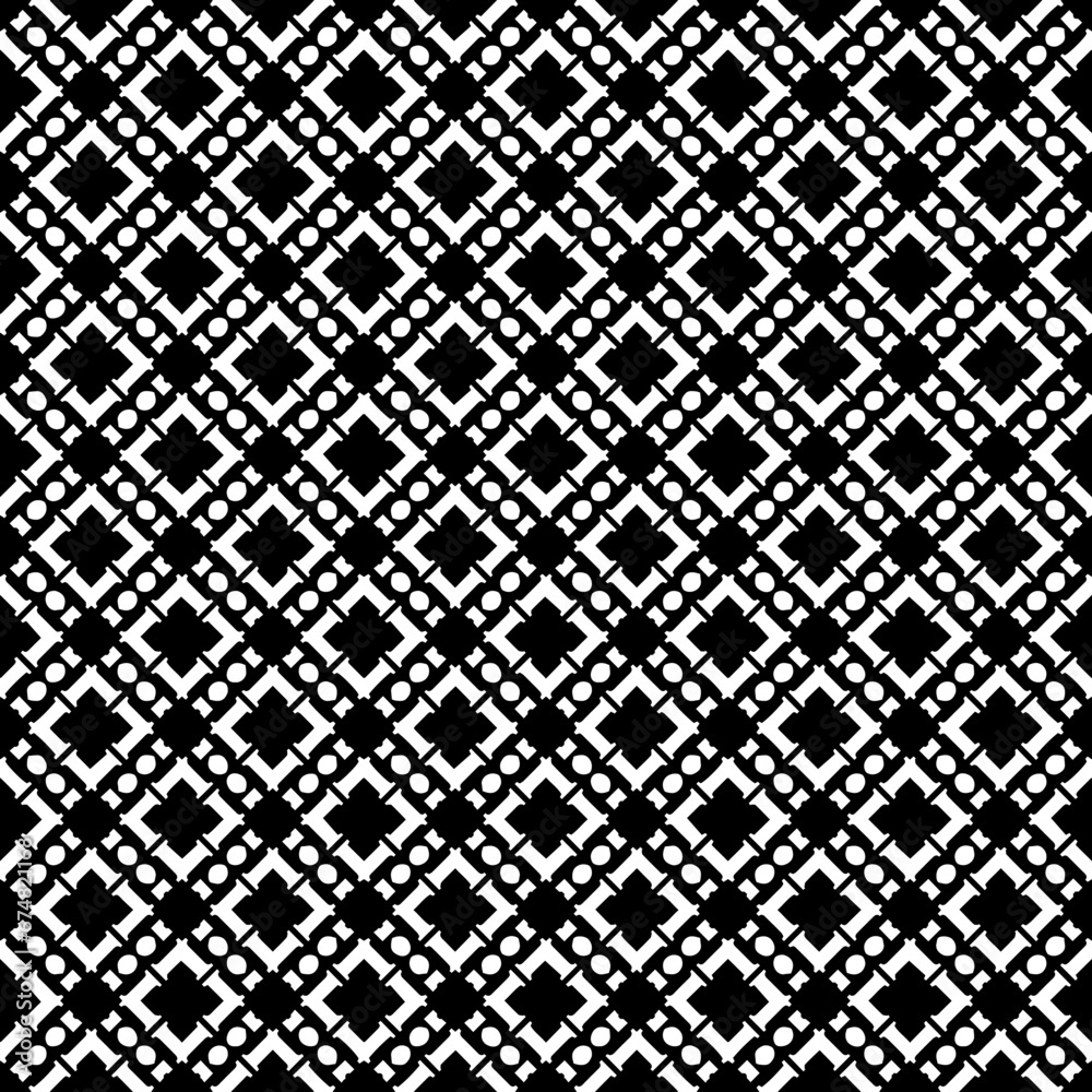 Black and white seamless abstract pattern. Background and backdrop. Grayscale ornamental design. Mosaic ornaments. Vector graphic illustration. EPS10.