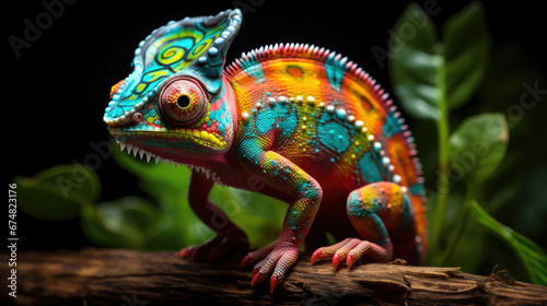 Glowing Psychedelic Chameleon Figurine With Bright Colors, Hyper Realistic Bioluminescent Chamelon Figurine Toy Animal. Psychedelic Toy Animal. Generative AI © Immersive Dimension