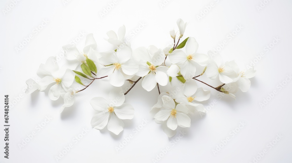 Fototapeta premium blossom white lay flower top view illustration floral plant, nature background, minimal day blossom white lay flower top view