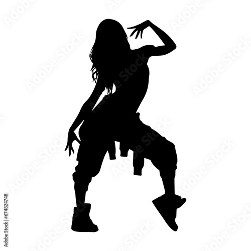 Vector illustration. Silhouette on a white background. Hip-hop dance girl sticker.