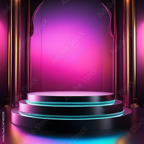round black podium with spotlight and pink background