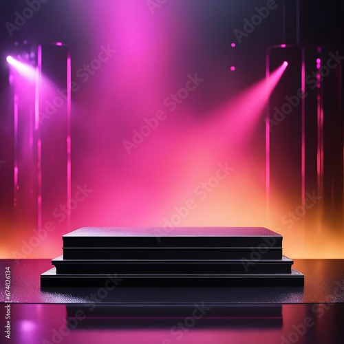black podium with lighting background