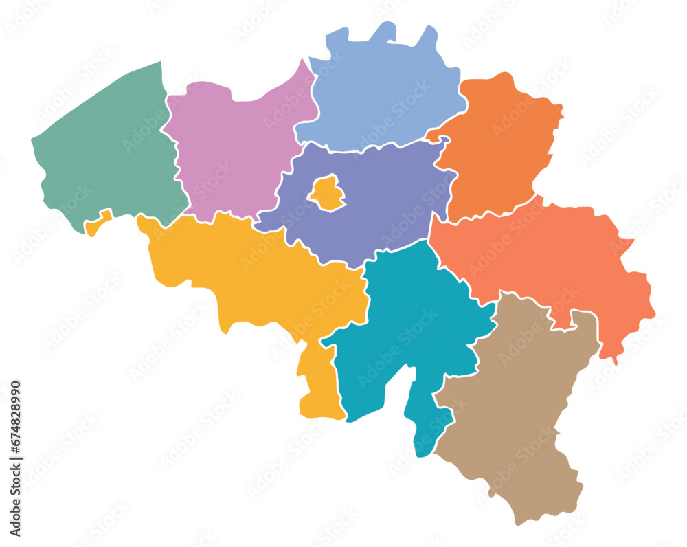 A large, detailed map of Belgium with all districts and main cities. - obrazy, fototapety, plakaty 