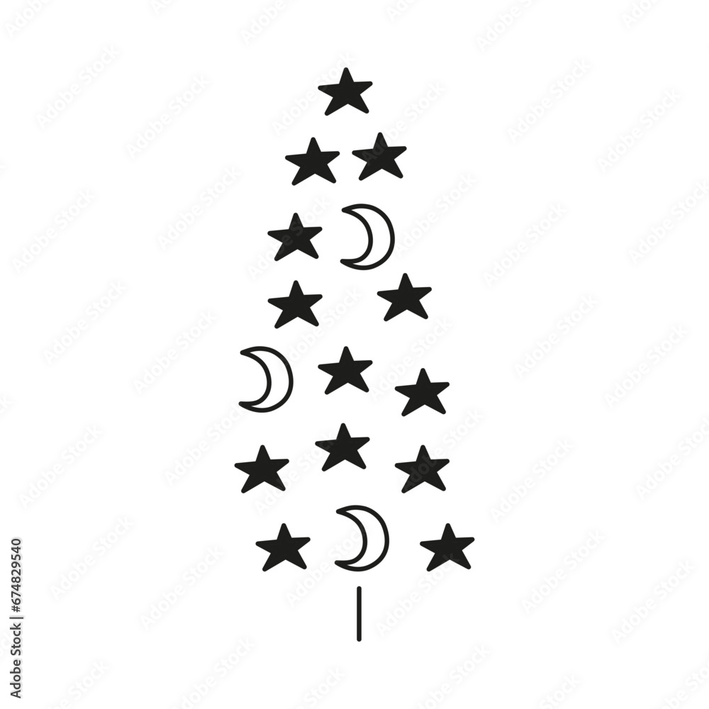 Naklejka premium Doodle outline celestial fir tree.