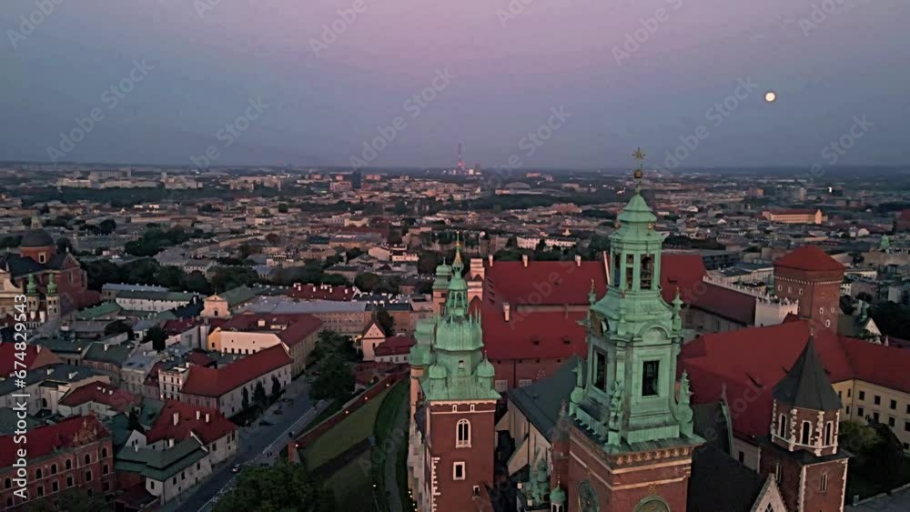 Aerial view of the Wawel Royal Castle in Krakow at sunset. Aerial view of the Wawel Royal Castle in Krakow at sunset.