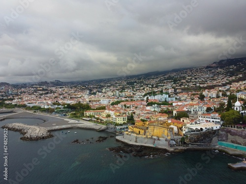 Portugal, Madeira Island, aerial view on Funchal town from drone