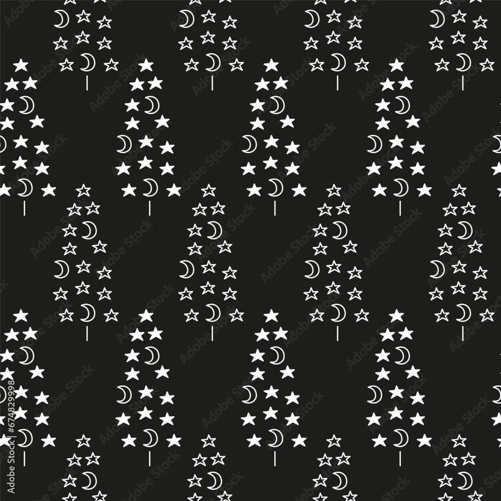 Seamless pattern with doodle celestial fir trees. Seamless pattern with doodle celestial fir trees.