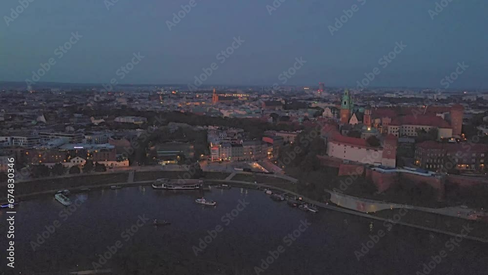 Aerial view of the Wawel Royal Castle in Krakow at sunset. Aerial view of the Wawel Royal Castle in Krakow at sunset.