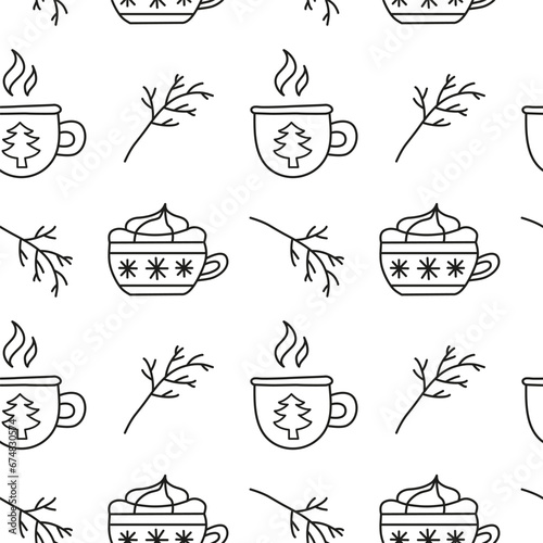 Seamless pattern with doodle seasonal winter drinks.