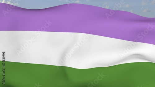 Loop der Pride Genderqueer Fahne wehend im Wind als Nahaufnahme 4K	