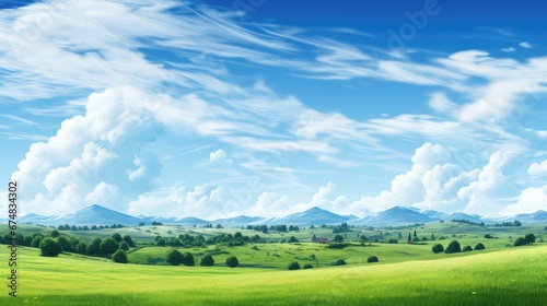 grass nature sky summer landscape illustration rural scenery, panorama spring, rolling europe grass nature sky summer landscape