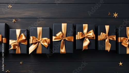 Festive background for Boxing Day with gift box and gold ribbon