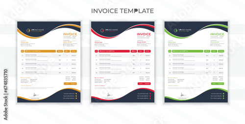 Vector creative modern invoice template design whit 3 colors photo