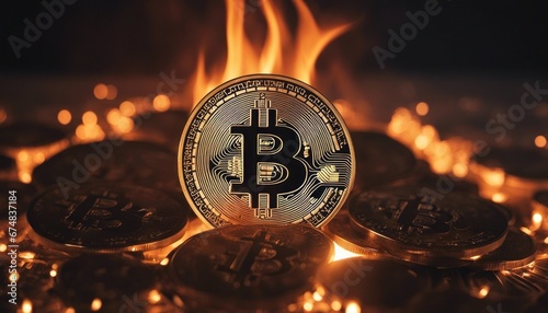 Bitcoin on a background with fire