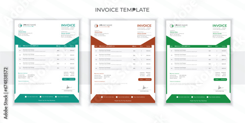  Vector creative modern invoice template design whit 3 colors photo