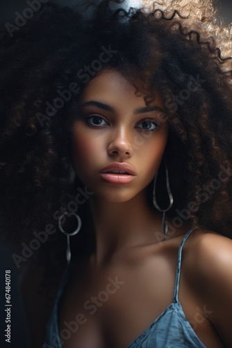 A beautiful young woman wearing large earrings on her head. This image can be used for fashion, jewelry, beauty, and portrait-related projects.