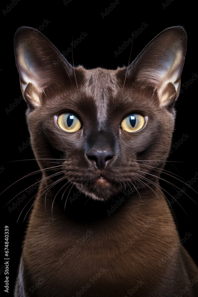 A detailed close-up of a cat with striking yellow eyes. This image captures the captivating gaze of the feline, making it perfect for pet-related projects and designs.