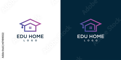 College, Graduate Cap, Campus, Education Logo Designs. Home Architecture Study with Lineart Outline Style Logo Designs Vector Illustration.