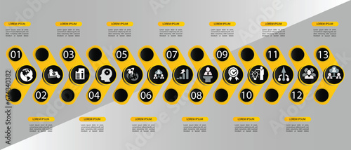 13 steps infographics design vector can be used for presentations, banner, flow chart, info graph, diagram, annual report, web design. Business concept with 13 options, steps or processes photo