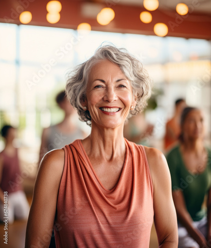 Smiling senior woman at gym