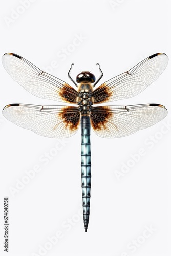 A detailed close up of a dragonfly on a plain white background. Perfect for nature enthusiasts or scientific illustrations. © Fotograf