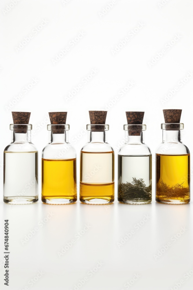 A row of bottles filled with different types of oils. This versatile image can be used for various purposes.