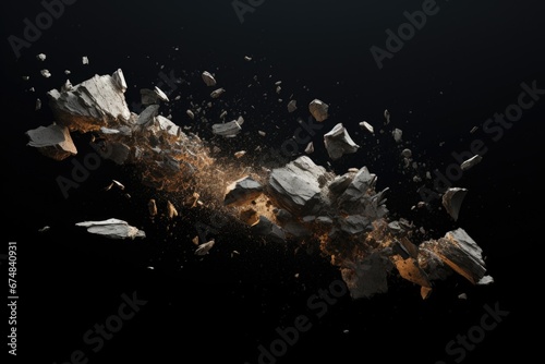 A powerful image capturing a bunch of rocks exploding into the air. Perfect for adding a dynamic touch to your projects or illustrating the concept of force and energy.
